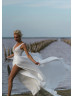 V Neck White Organza Slit Sexy Beach Wedding Dress